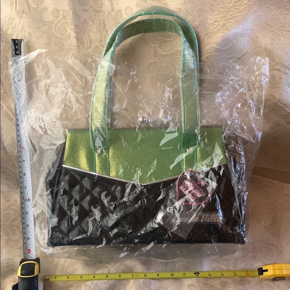 Lux de Ville Sparkle Green & Black Shoulder Bag Purse - Picture 6 of 8
